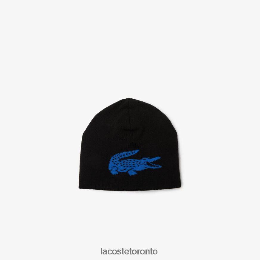 Accessories Lacoste Contrast Crocodile Reversible Beanie Black/Blue Unisex Z60BPR2345