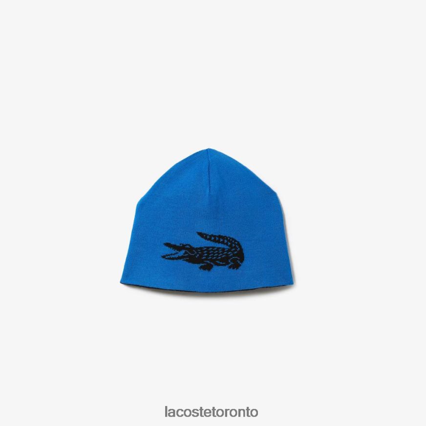 Accessories Lacoste Contrast Crocodile Reversible Beanie Black/Blue Unisex Z60BPR2345