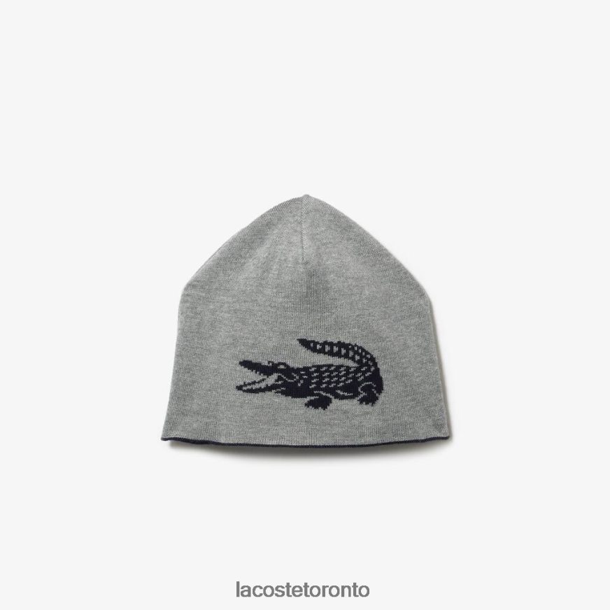 Accessories Lacoste Contrast Crocodile Reversible Beanie Navy Blue/Grey Chine Unisex Z60BPR2346