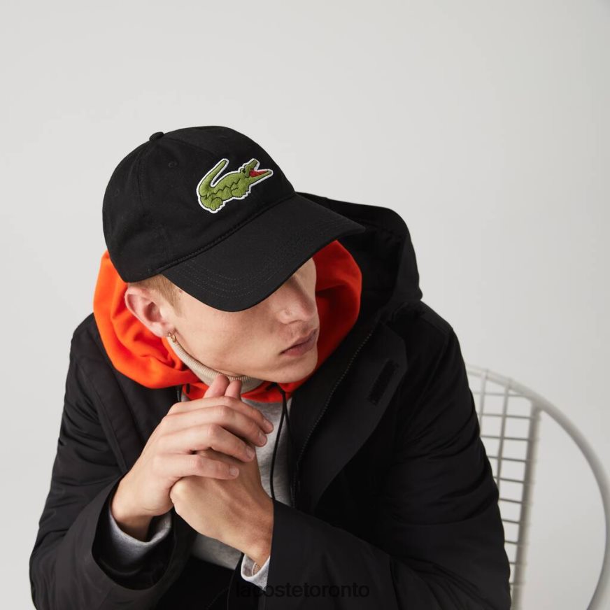 Accessories Lacoste Contrast Strap And Oversized Crocodile Cotton Cap Black Unisex Z60BPR2231