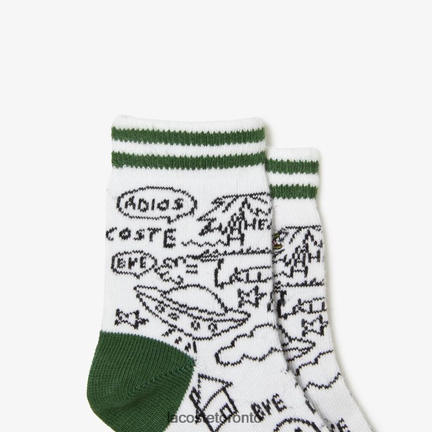 Accessories Lacoste Crocodile Print Sock Three-Pack White/Green/Navy Blue Kids Z60BPR2979