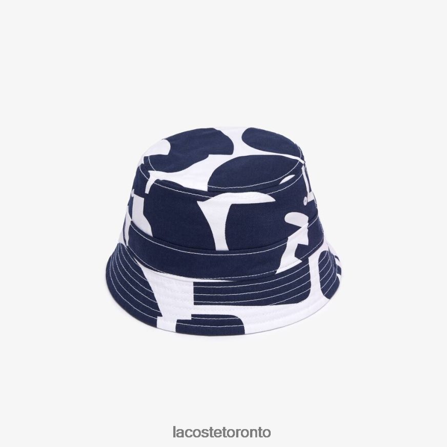 Accessories Lacoste Heritage Reversible Print Or Solid Cotton Bucket Hat Navy Blue/White Unisex Z60BPR2342