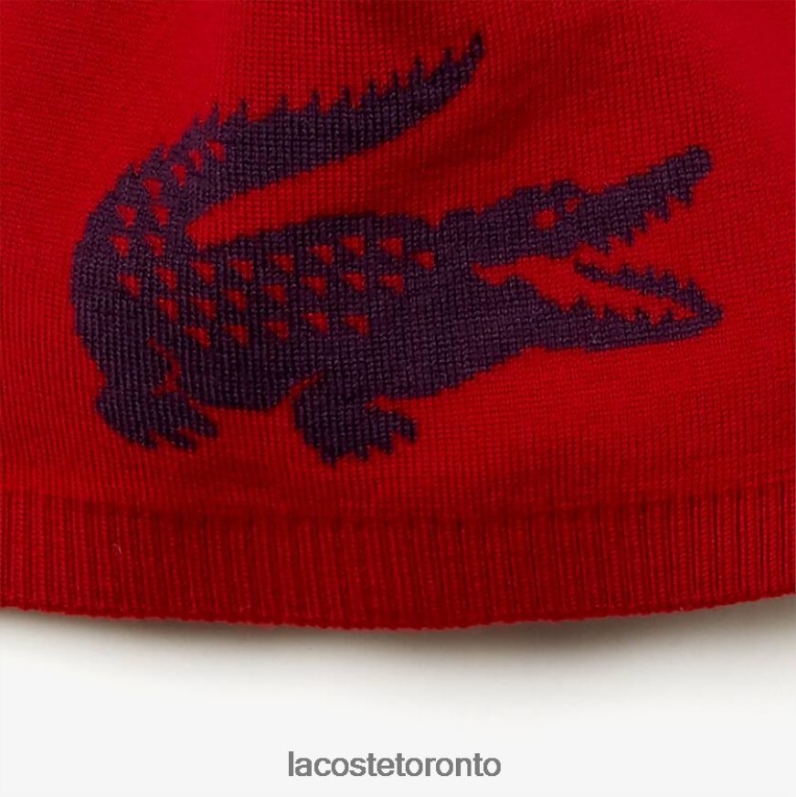 Accessories Lacoste Jacquard Crocodile Wool Beanie Bordeaux Men Z60BPR2310