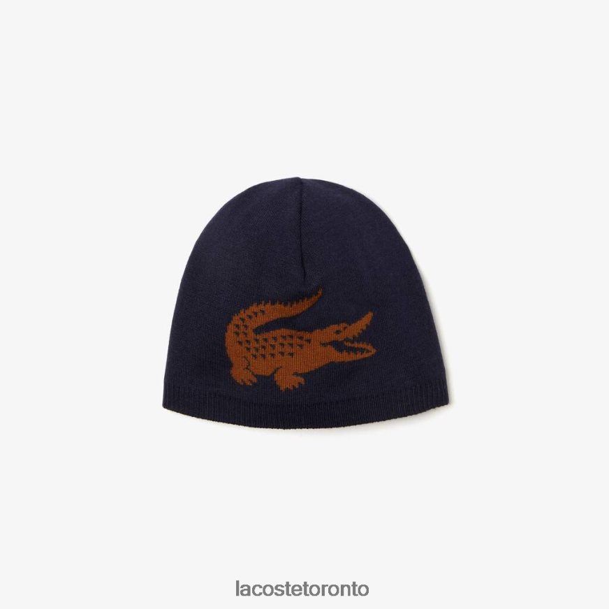 Accessories Lacoste Jacquard Crocodile Wool Beanie Navy Blue/Brown Men Z60BPR2309