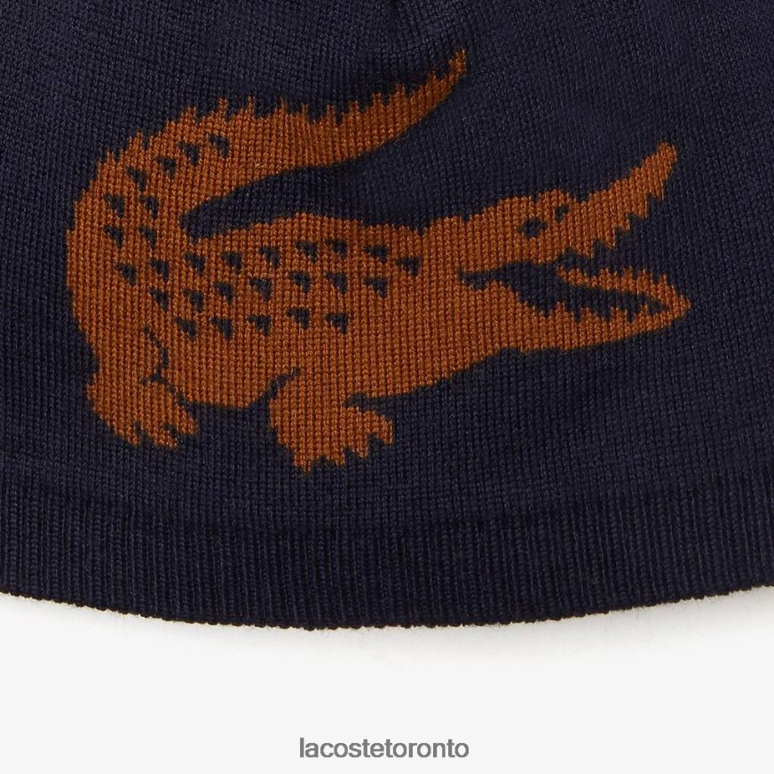 Accessories Lacoste Jacquard Crocodile Wool Beanie Navy Blue/Brown Men Z60BPR2309