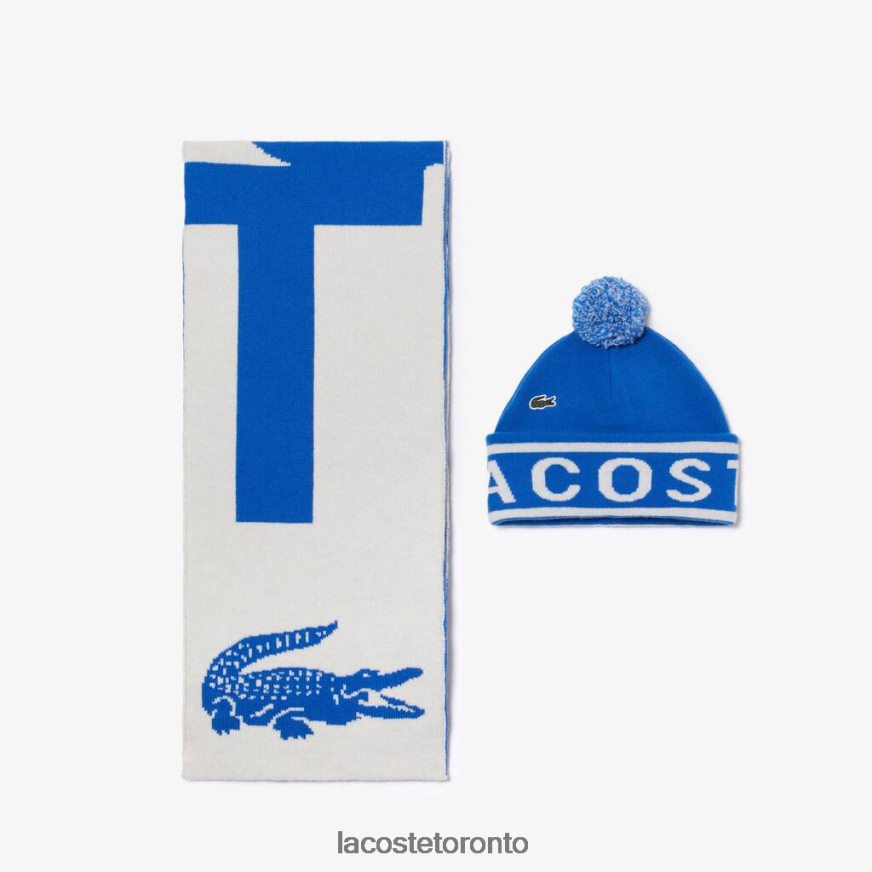 Accessories Lacoste Jacquard Knit Beanie And Scarf Gift Set Blue/White Unisex Z60BPR2296