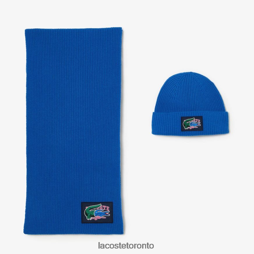 Accessories Lacoste Ribbed Wool Beanie And Scarf Gift Set Blue Unisex Z60BPR1689