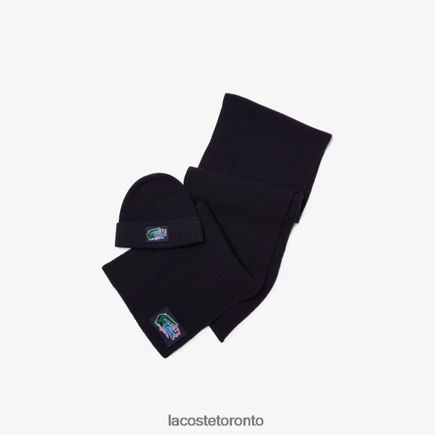 Accessories Lacoste Ribbed Wool Beanie And Scarf Gift Set Navy Blue Unisex Z60BPR1691