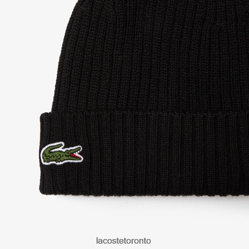 Accessories Lacoste Ribbed Wool Beanie Black Unisex Z60BPR2227