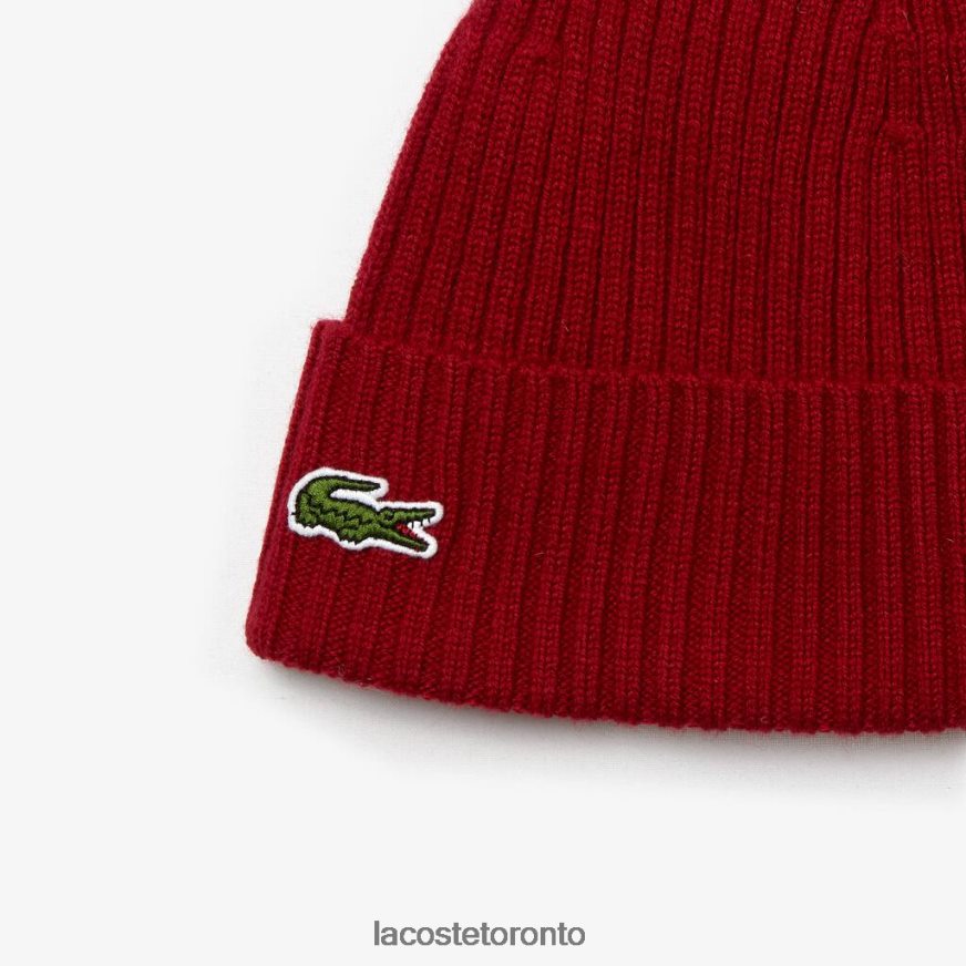 Accessories Lacoste Ribbed Wool Beanie Bordeaux Unisex Z60BPR2269