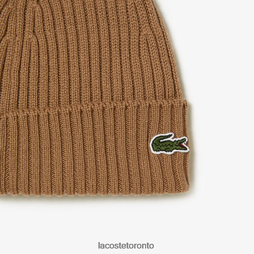 Accessories Lacoste Ribbed Wool Beanie Brown Unisex Z60BPR2257