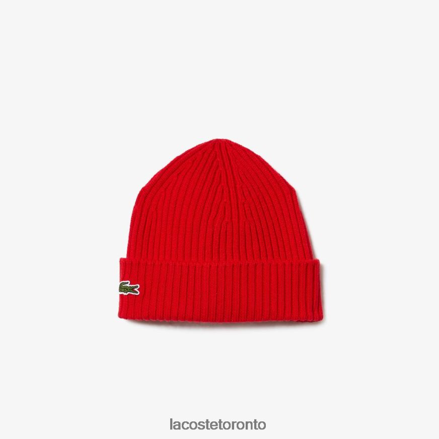 Accessories Lacoste Ribbed Wool Beanie Red Unisex Z60BPR2241