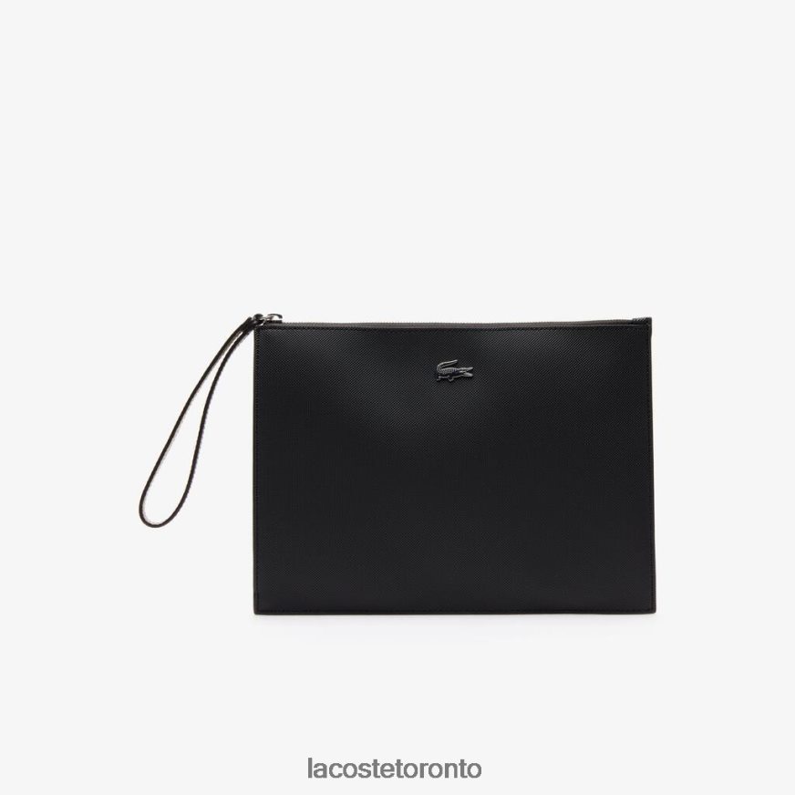 Bags  Leather Goods Lacoste Anna Coated Pique Canvas Zip Clutch Noir Krema Unisex Z60BPR2817