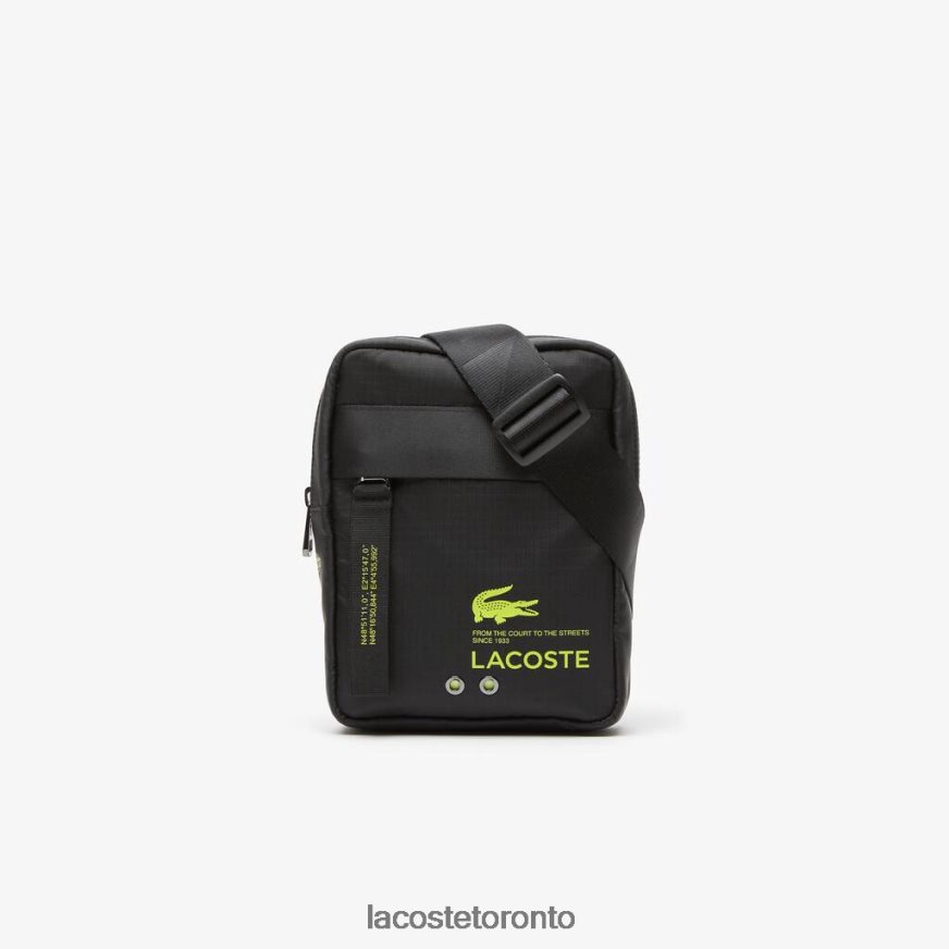 Bags  Leather Goods Lacoste Branded Vertical Zip Crossover Bag Noir Lime Unisex Z60BPR2090