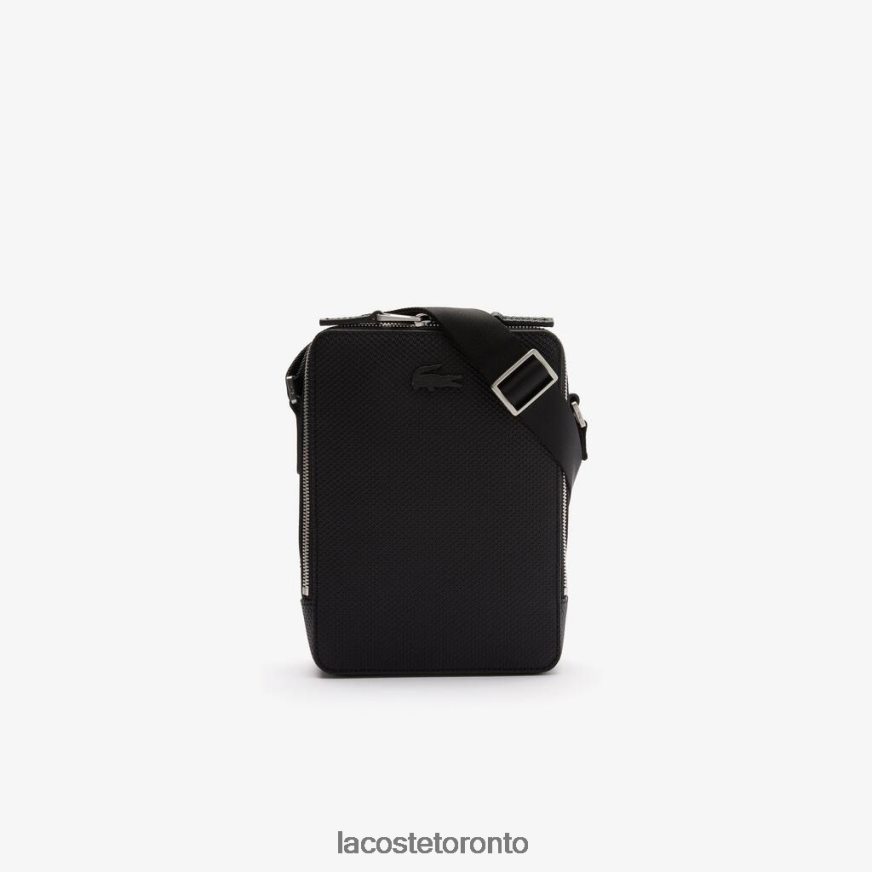 Bags  Leather Goods Lacoste Chantaco Matte Stitched Leather Vertical Camera Bag Black Unisex Z60BPR2025