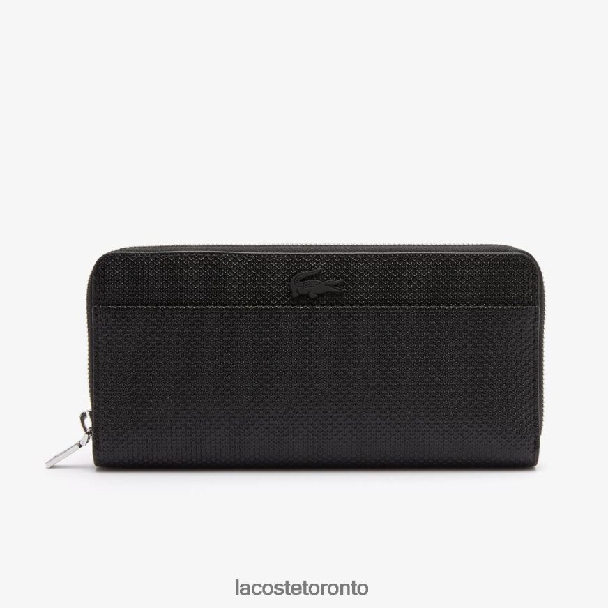 Bags  Leather Goods Lacoste Chantaco Zipped Pique Leather Large Wallet Black Unisex Z60BPR2891