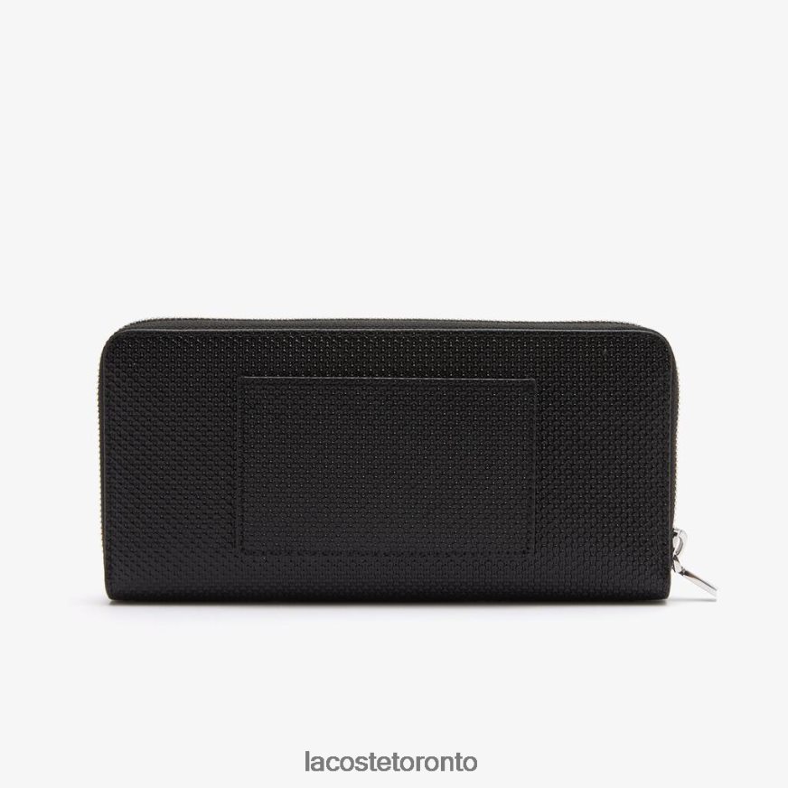 Bags  Leather Goods Lacoste Chantaco Zipped Pique Leather Large Wallet Black Unisex Z60BPR2891