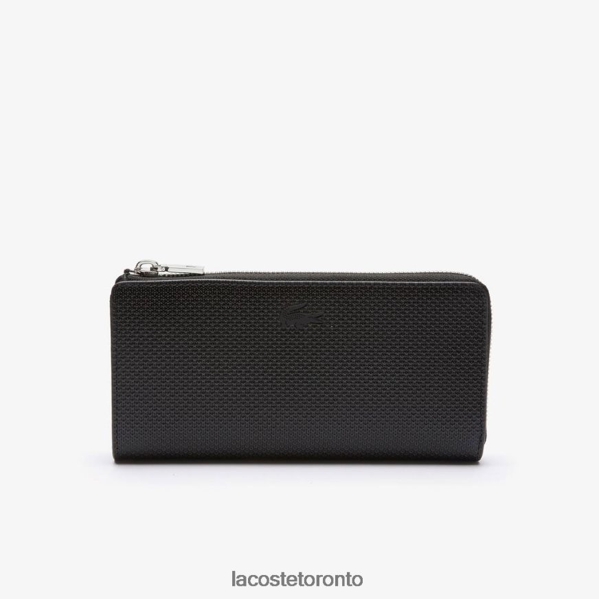 Bags  Leather Goods Lacoste Chantaco Zippered Matte Pique Leather Wallet Black Unisex Z60BPR2827