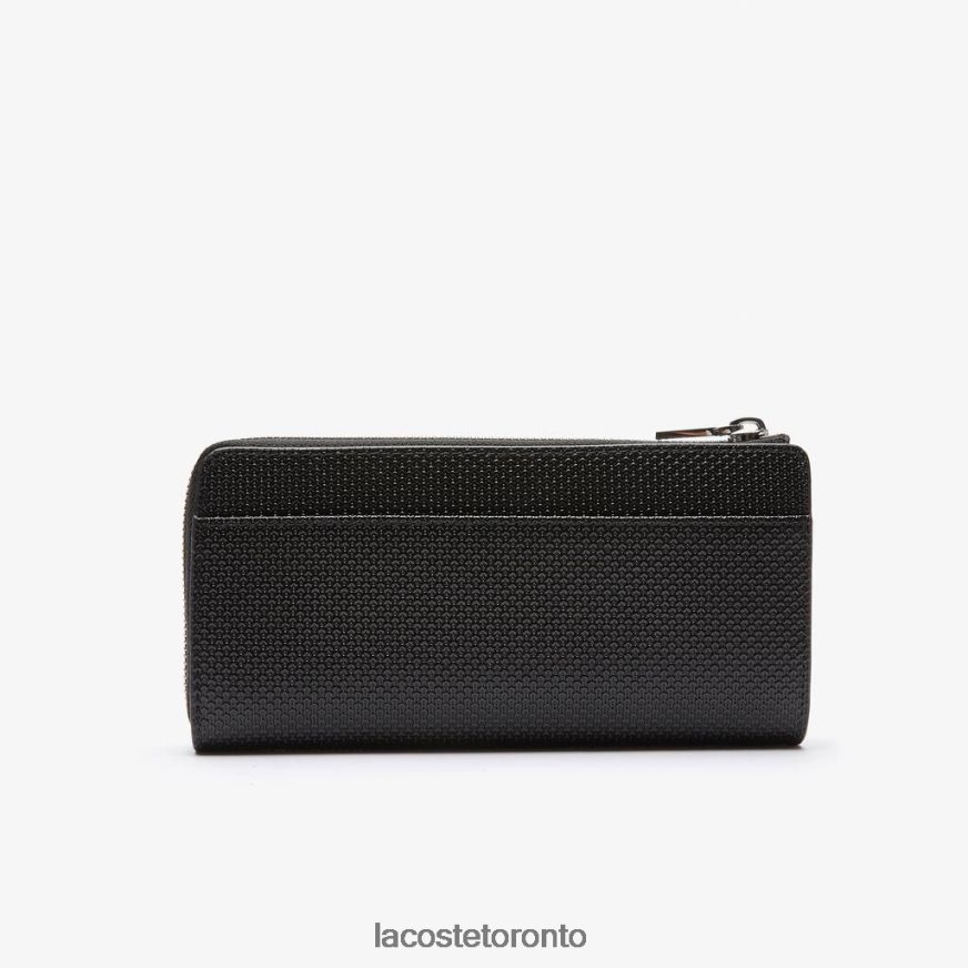 Bags  Leather Goods Lacoste Chantaco Zippered Matte Pique Leather Wallet Black Unisex Z60BPR2827