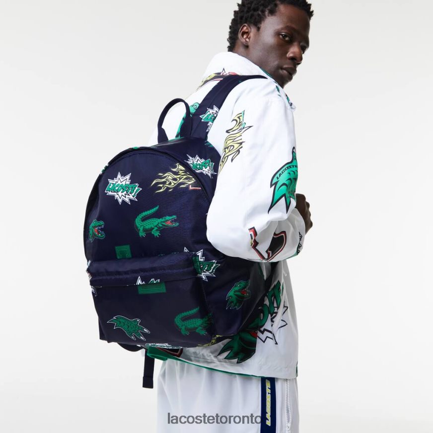 Bags  Leather Goods Lacoste Comic Print Backpack Marine 166 Croc Allover Men Z60BPR2096