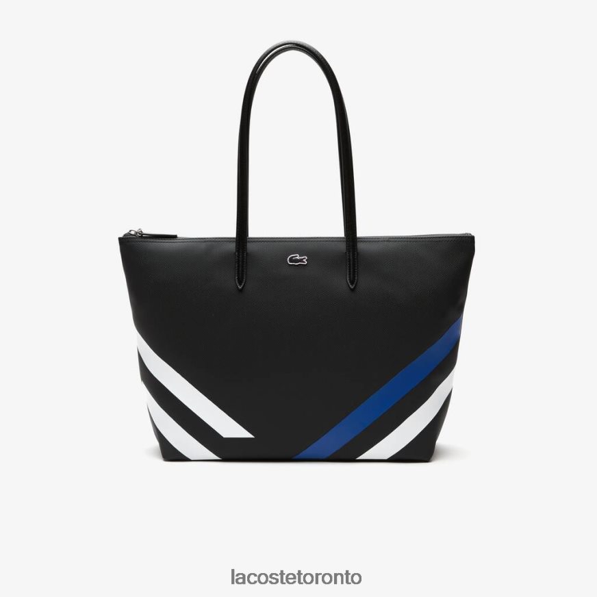 Bags  Leather Goods Lacoste Contrast Color-Block Stripes Shopping Bag Noir Marina Blanc Women Z60BPR2890