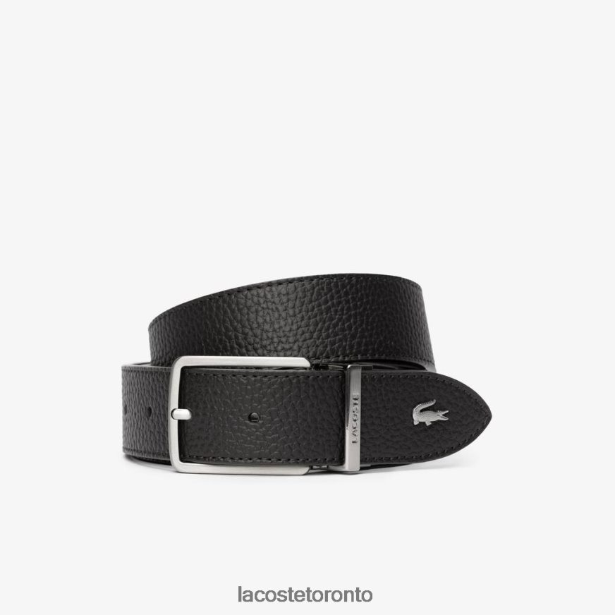 Bags  Leather Goods Lacoste Engraved Buckle Grained Leather Belt Black Men Z60BPR2097