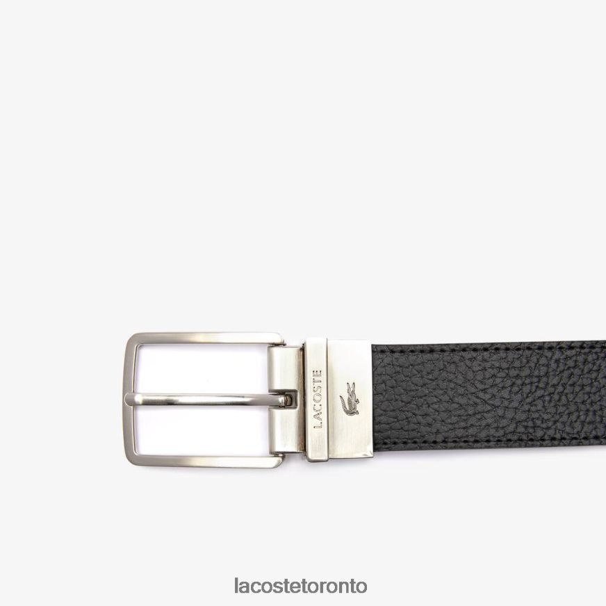 Bags  Leather Goods Lacoste Engraved Buckle Grained Leather Belt Black Men Z60BPR2098