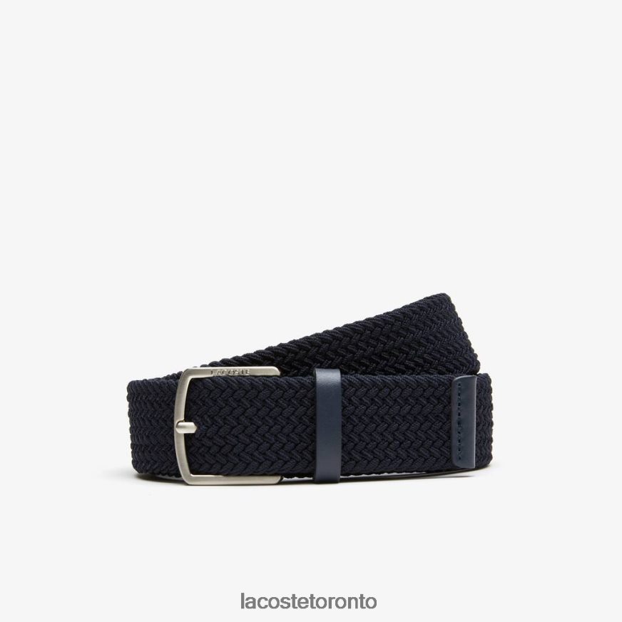 Bags  Leather Goods Lacoste Engraved Buckle Stretch Knitted Belt Bleu Nuit Men Z60BPR1983