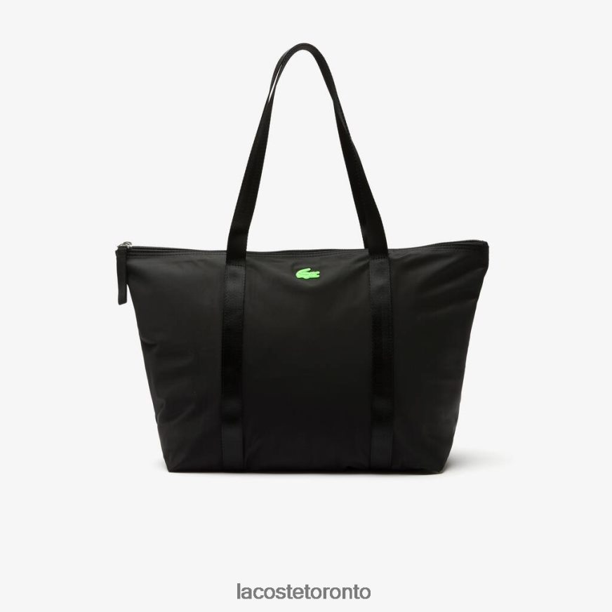 Bags  Leather Goods Lacoste Izzie Large Striped Handles Canvas Shopper Bag Noir Vert Fluo Unisex Z60BPR2822