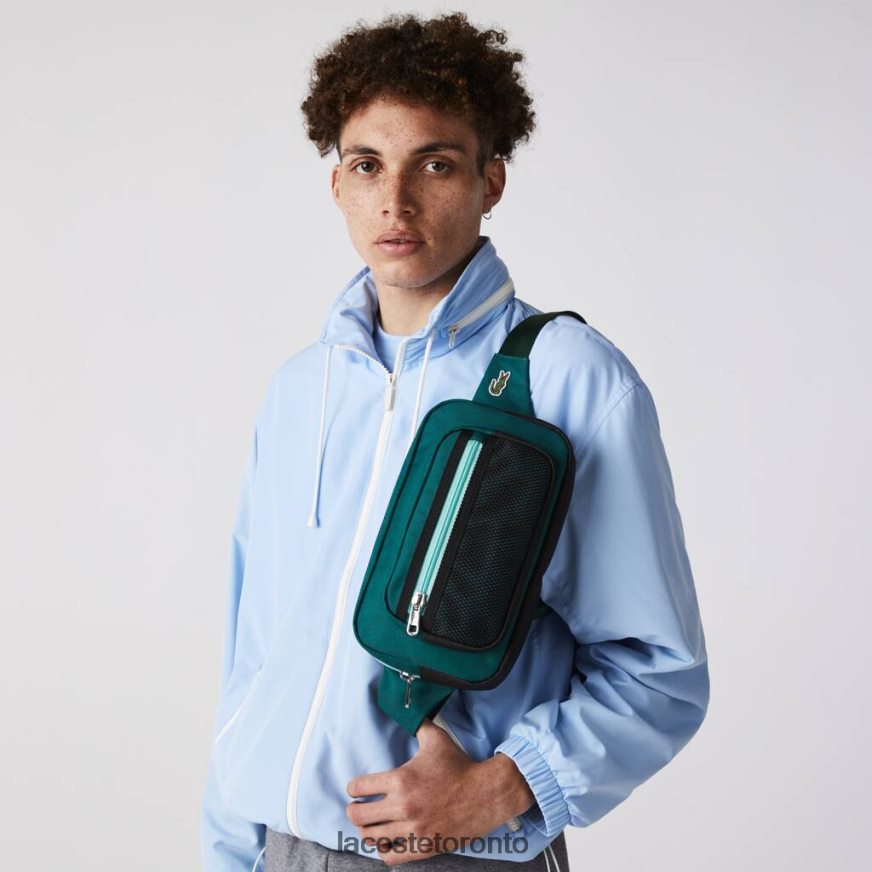 Bags  Leather Goods Lacoste L Outfit Contrast Details Canvas Fanny Pack Swing Vert 132 Spiruline Men Z60BPR2040