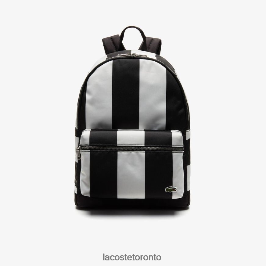 Bags  Leather Goods Lacoste LIVE Detachable Pouch Striped Backpack Noir Blanc Men Z60BPR2055