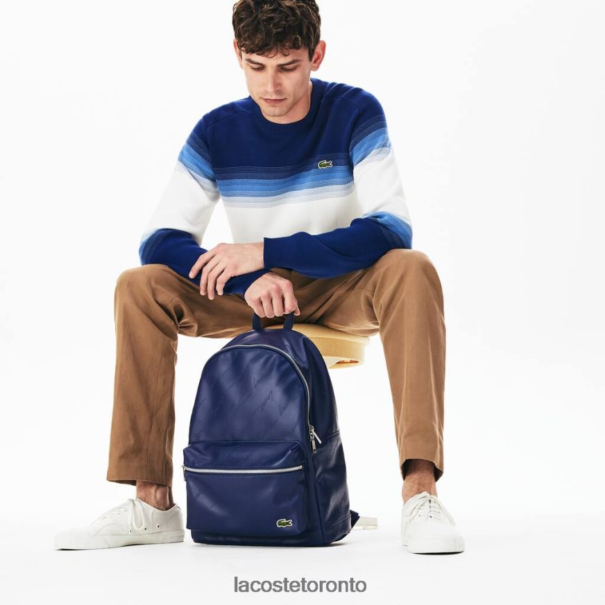 Bags  Leather Goods Lacoste LIVE Signature Print Zippered Backpack Blue Depths Men Z60BPR2047