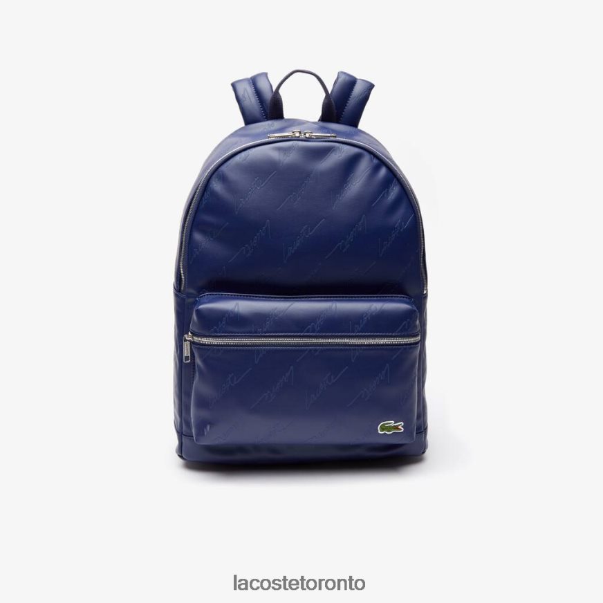 Bags  Leather Goods Lacoste LIVE Signature Print Zippered Backpack Blue Depths Men Z60BPR2047