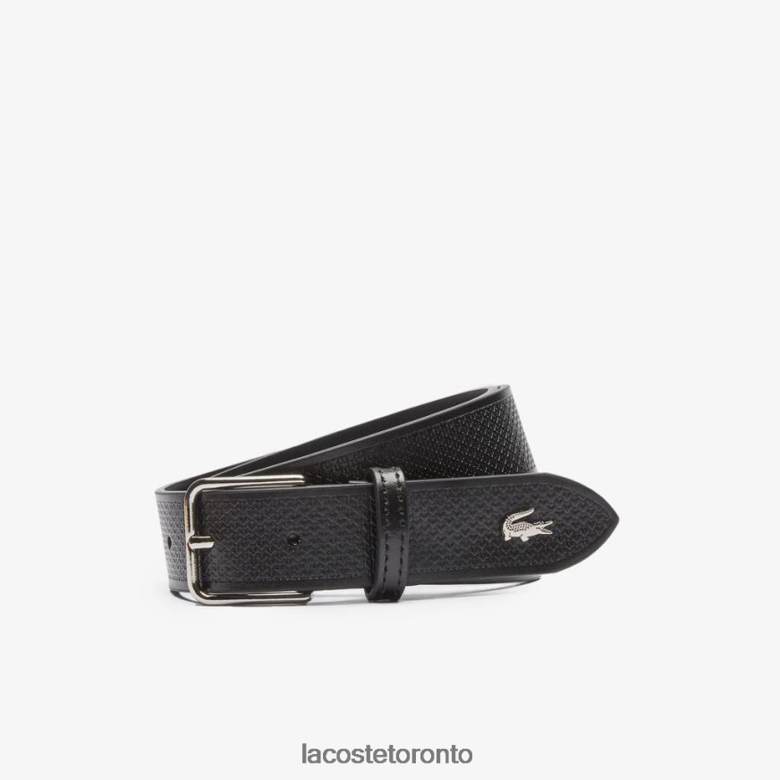 Bags  Leather Goods Lacoste Metal Crocodile Stitched Leather Belt Black Women Z60BPR2093