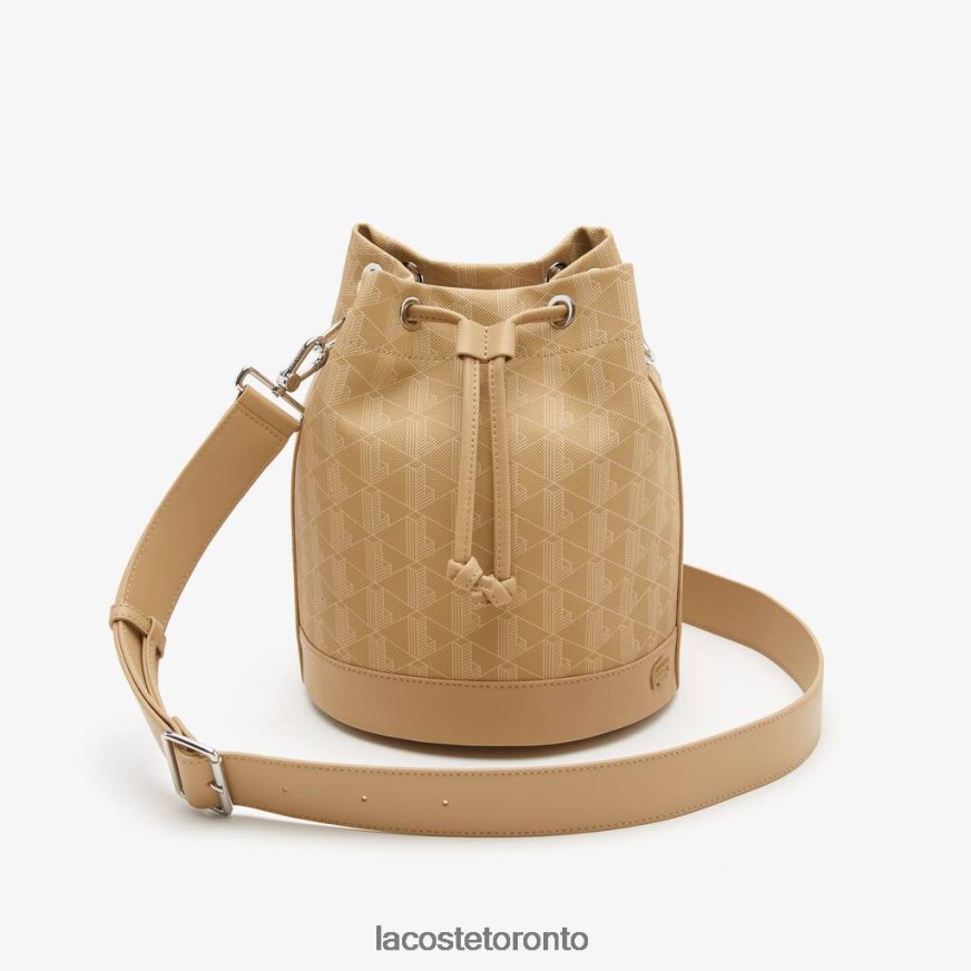 Bags  Leather Goods Lacoste Monogram Print Bucket Bag Viennois Beige Women Z60BPR2869