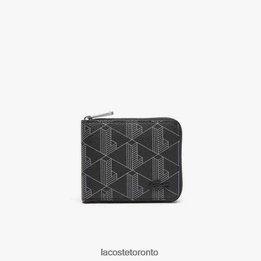 Bags  Leather Goods Lacoste Monogram Print Small Zip Wallet Monogram Noir Gris Men Z60BPR2126