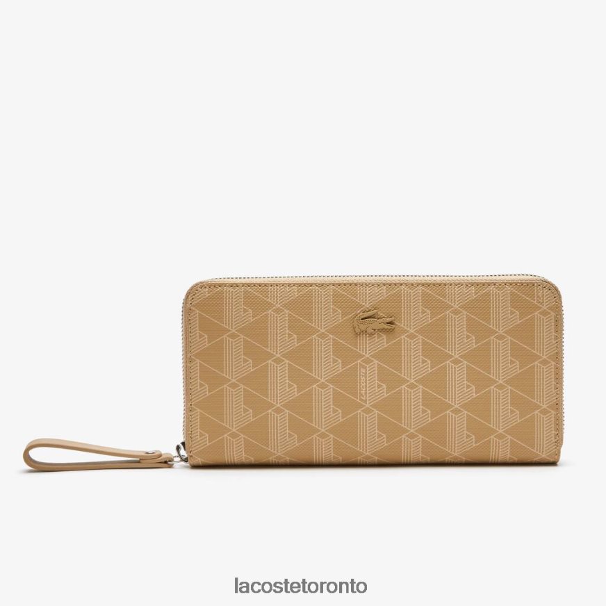 Bags  Leather Goods Lacoste Monogram Print Zip Wallet Viennois Beige Women Z60BPR2773