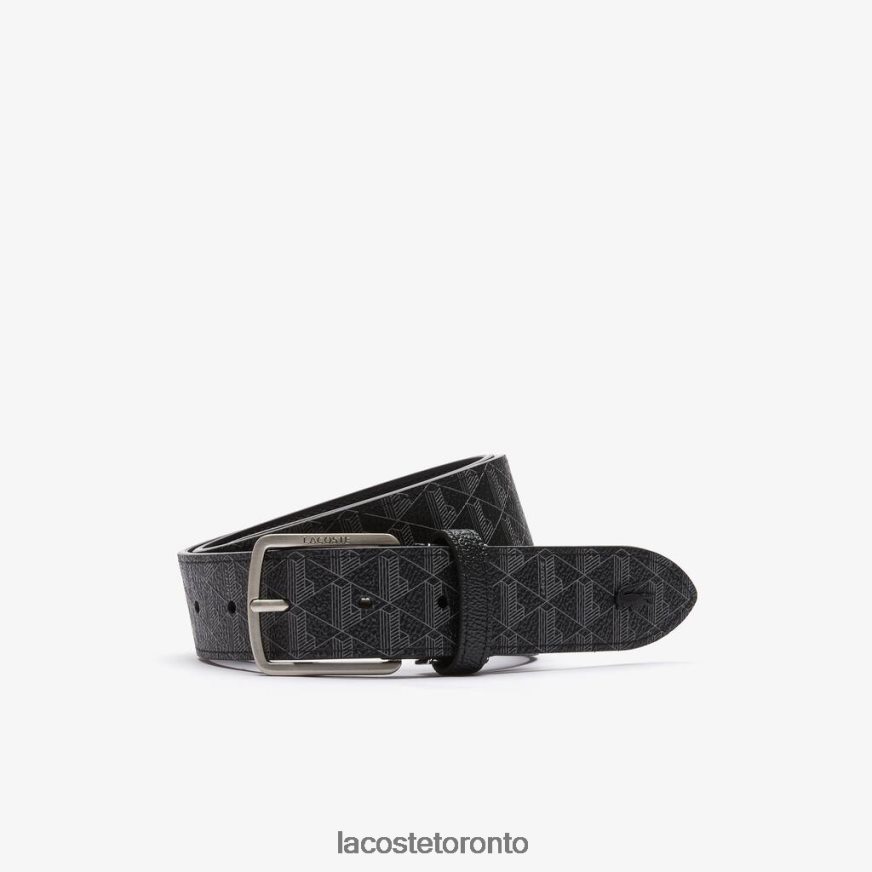 Bags  Leather Goods Lacoste Monogram Tongue Buckle Woven Belt Monogram Noir Gris Men Z60BPR2099