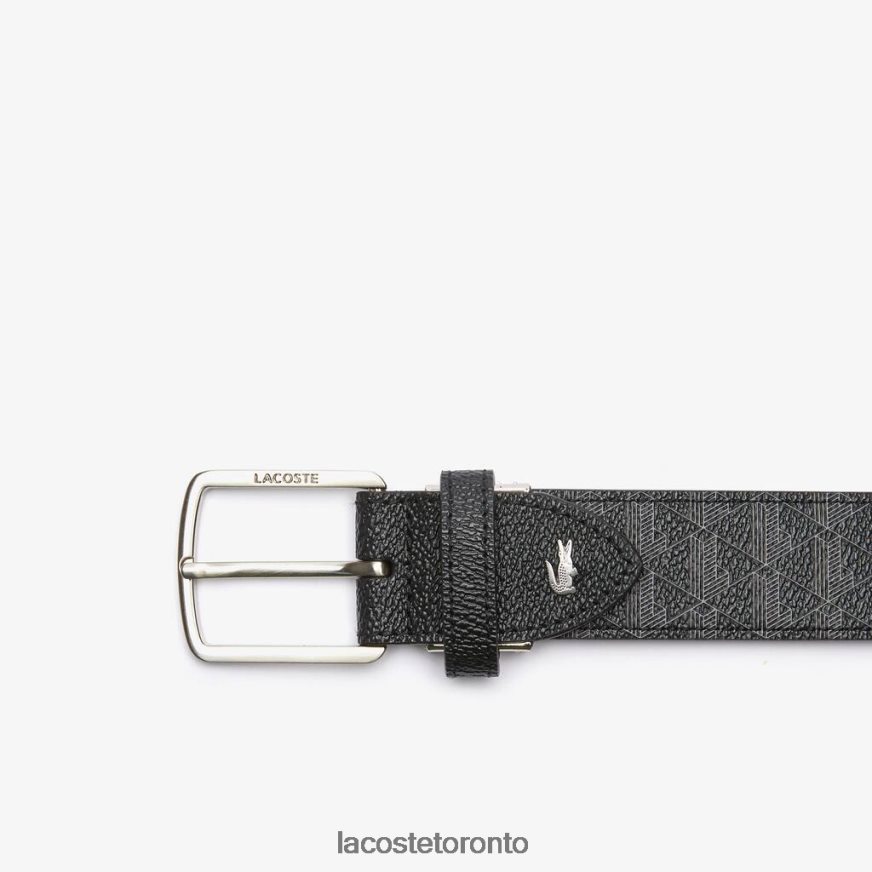 Bags  Leather Goods Lacoste Monogram Tongue Buckle Woven Belt Monogram Noir Gris Men Z60BPR2099