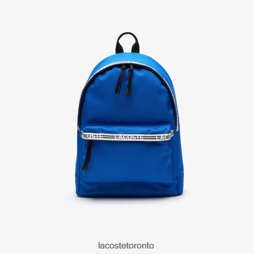 Bags  Leather Goods Lacoste Neocroc Backpack with Zipped Logo Straps Royaume Noir Blanc Unisex Z60BPR2137