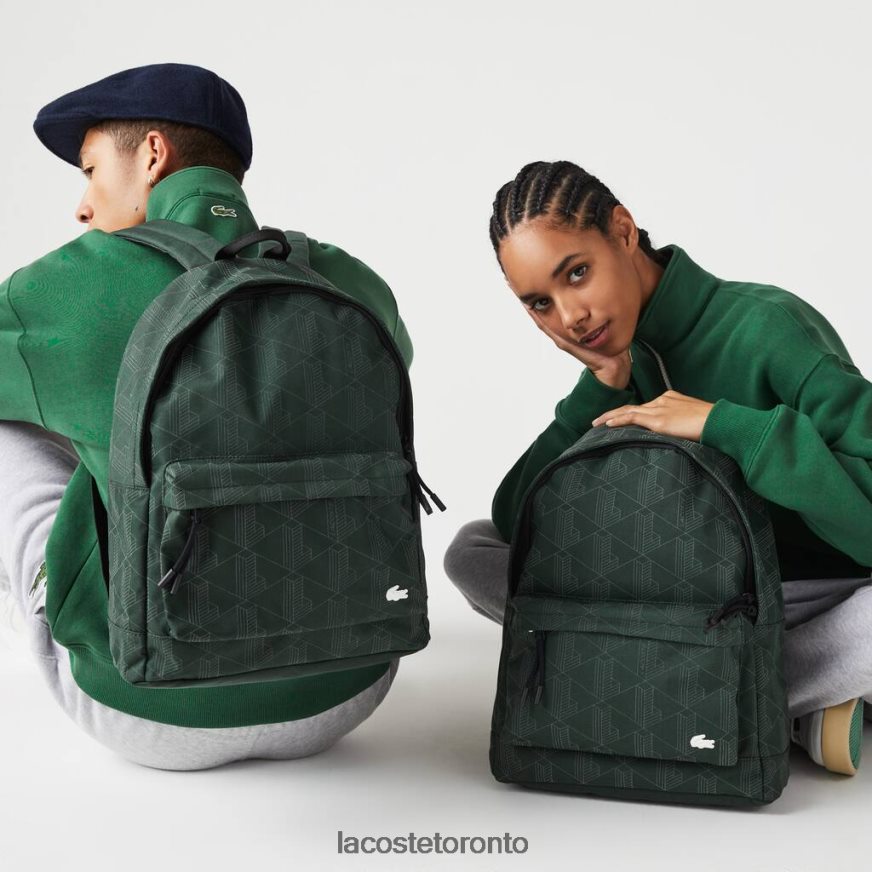 Bags  Leather Goods Lacoste Reflective Monogram Print Backpack Sinople Monogramme Unisex Z60BPR2072