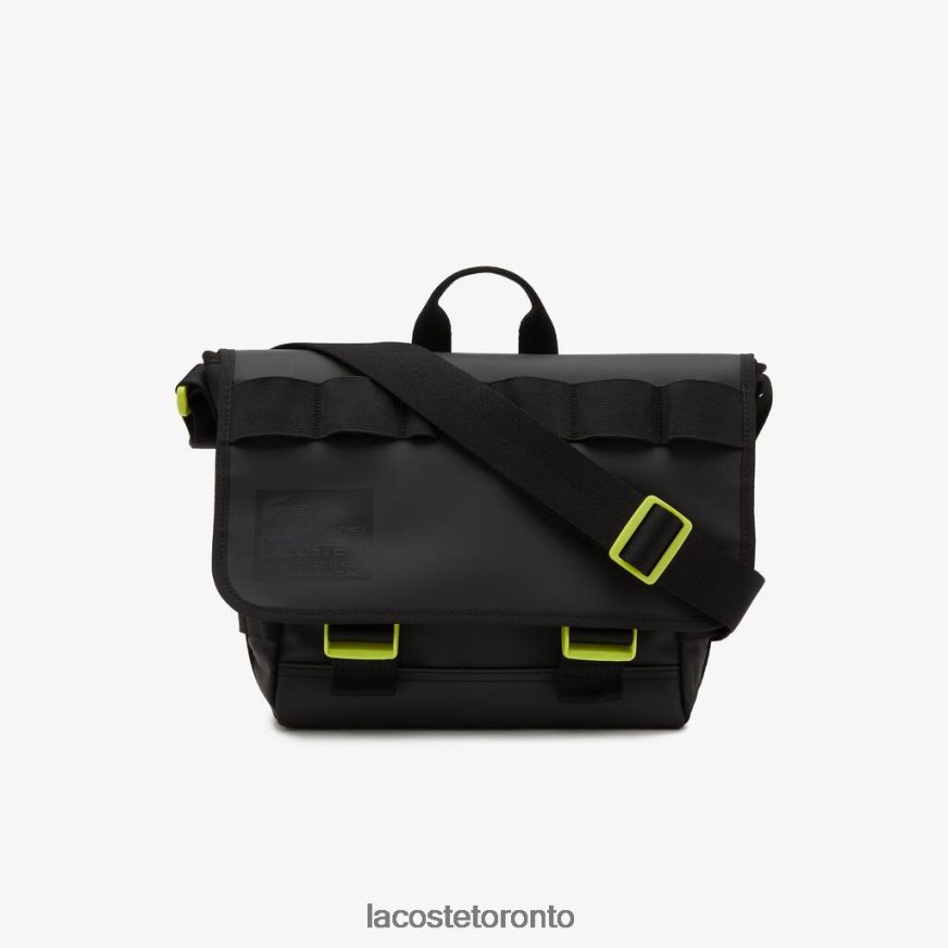 Bags  Leather Goods Lacoste Signature Print Water-Repellent Messenger Bag Noir Lime Men Z60BPR2036