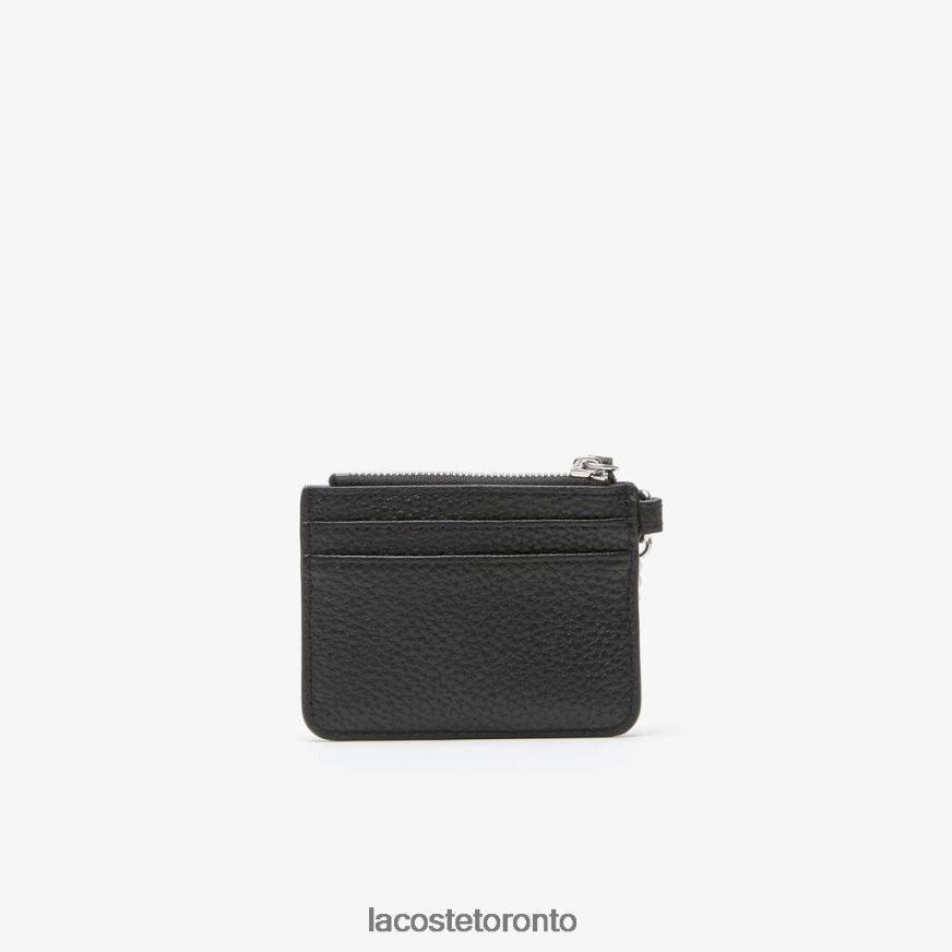 Bags  Leather Goods Lacoste Snap Hook Grained Leather Card Holder Black Women Z60BPR2810