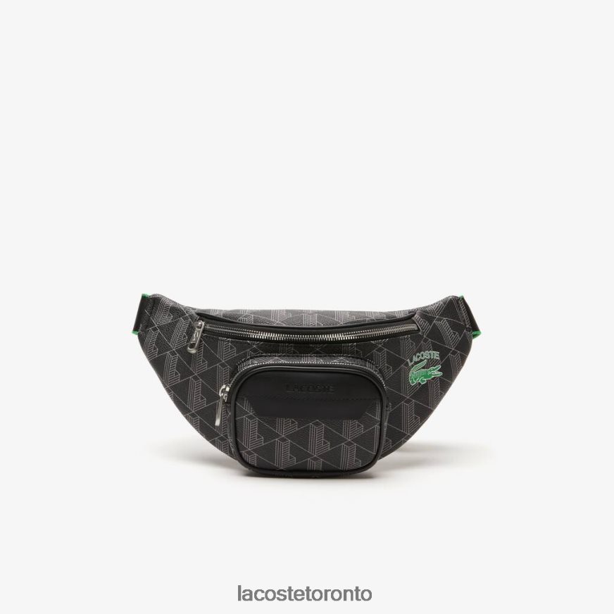 Bags  Leather Goods Lacoste The Blend Monogram Print Belt Bag Mono Noir Gris Estragon Men Z60BPR1949