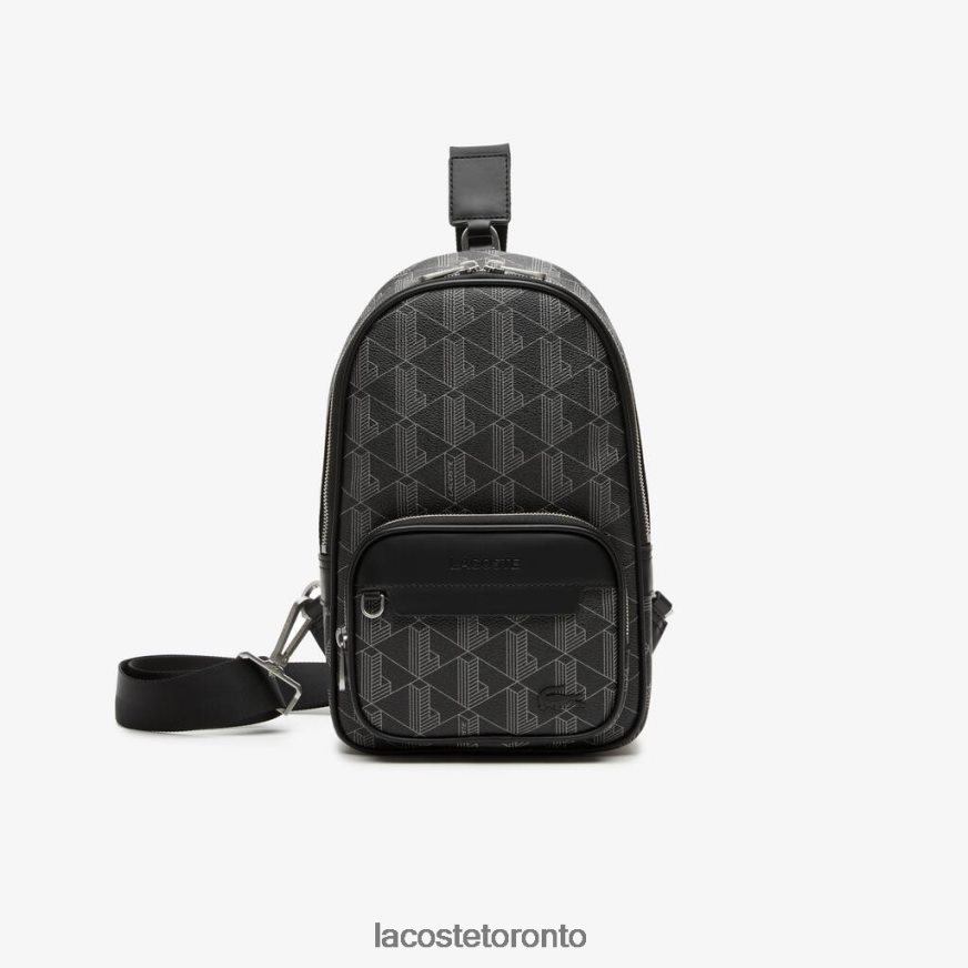 Bags  Leather Goods Lacoste The Blend Monogram Print Cross Body Bag Monogram Noir Gris Men Z60BPR1975