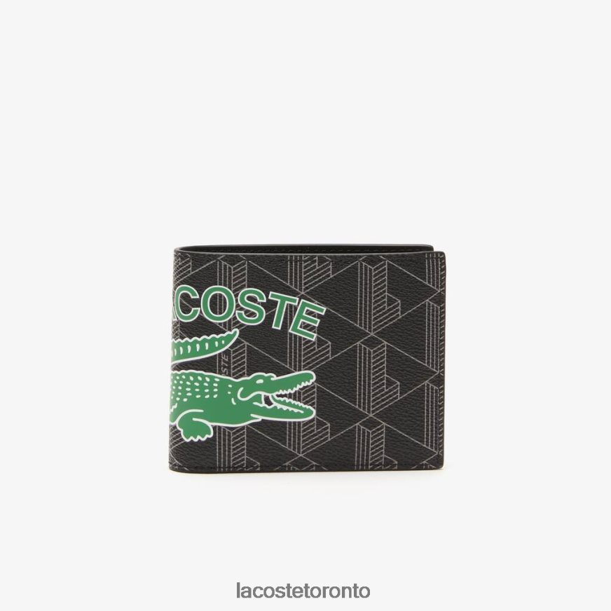 Bags  Leather Goods Lacoste The Blend Monogram Print Folding Wallet Mono Noir Gris Estragon Men Z60BPR1997