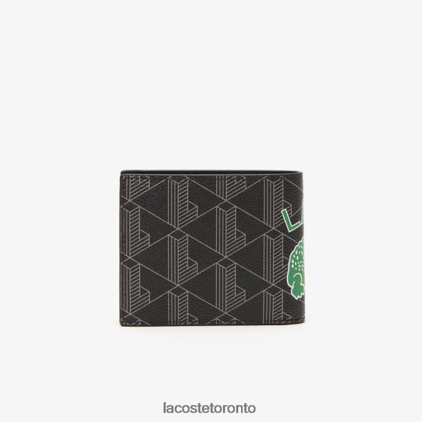 Bags  Leather Goods Lacoste The Blend Monogram Print Folding Wallet Mono Noir Gris Estragon Men Z60BPR1997