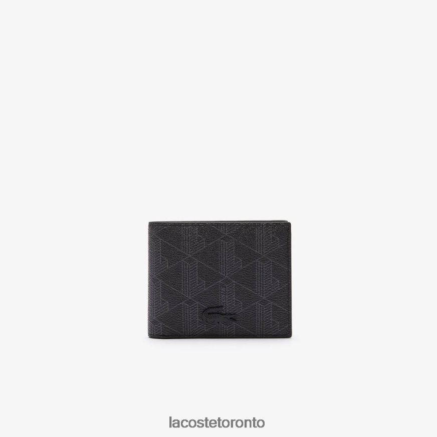 Bags  Leather Goods Lacoste The Blend Small Monogram Canvas Wallet Monogram Noir Gris Men Z60BPR2044