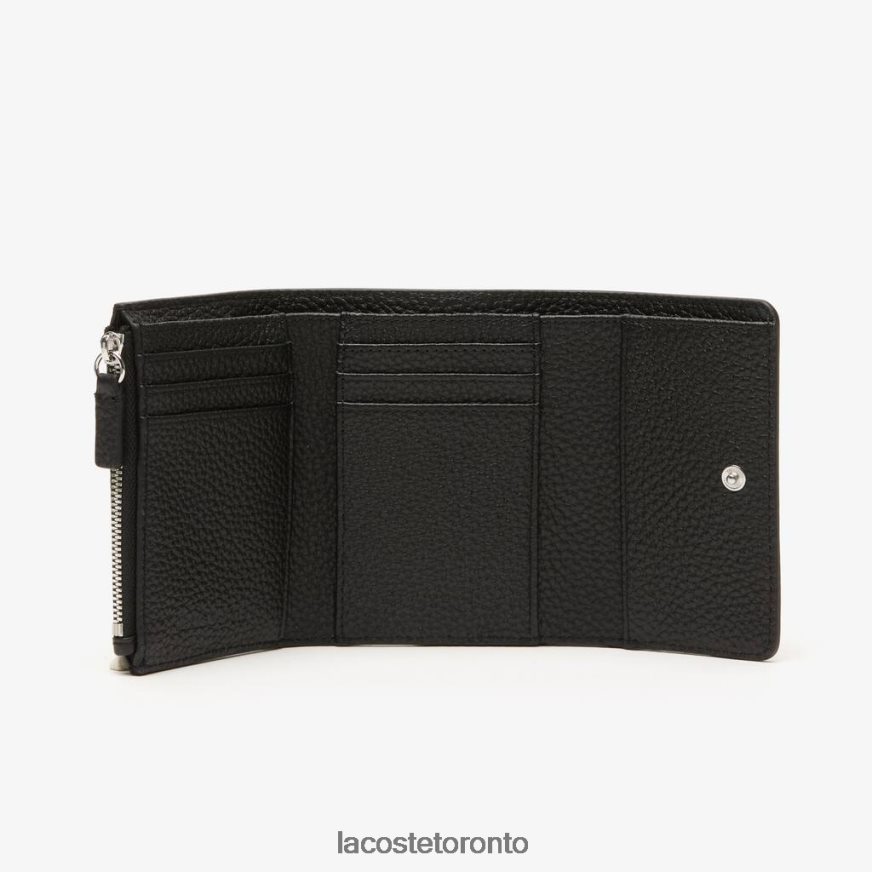 Bags  Leather Goods Lacoste Top Grain Leather Flap Close Wallet Black Women Z60BPR2808