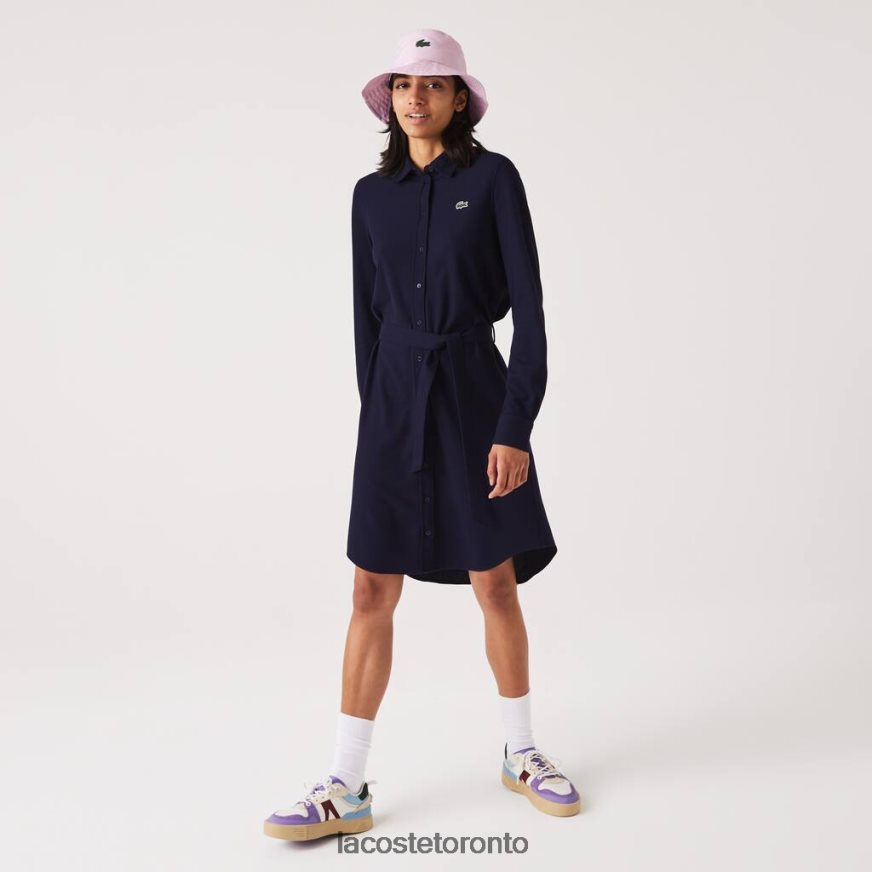 Clothing Lacoste Adjustable Cotton Pique Polo Dress Navy Blue Women Z60BPR2491